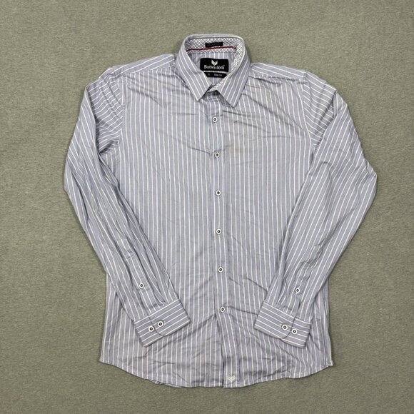 Buttercloth Shirt Mens Medium Blue Long Sleeve Striped Icy Cotton Slim Fit - Picture 1 of 6
